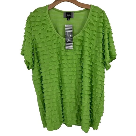 Slinky Brand Womens top shirt size 3X plus Green Layered Ruffle Short Sleeve new - Picture 1 of 11
